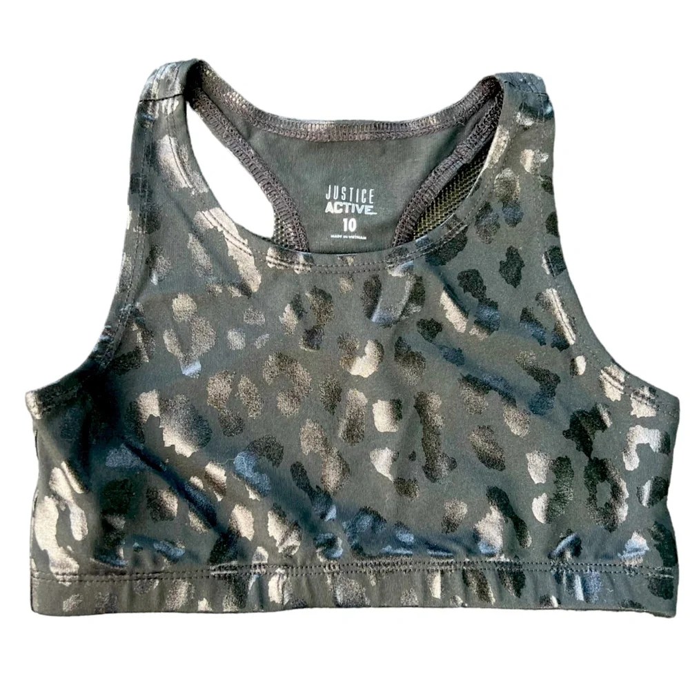 Justice Girls Black Animal Print Sports Bra 10